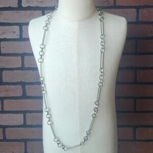 Long Silver Tone Chain Necklace